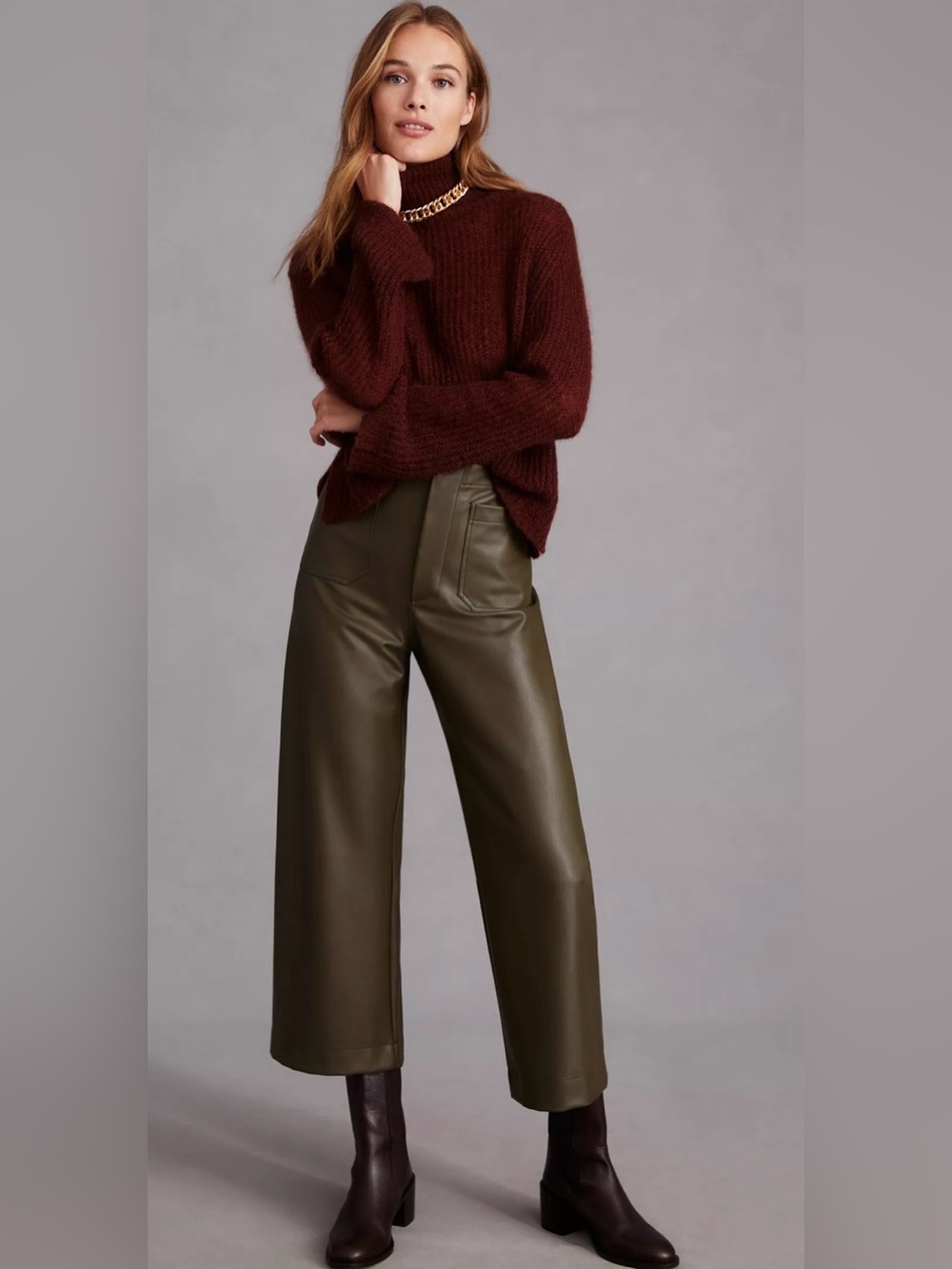 Maeve By Anthropologie Colette Wide-Leg Faux Leather Cropped Pants Size 24P